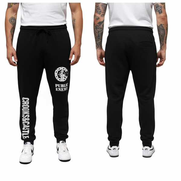 *CROOKS & CASTLES* (BLACK) ~PUBLIC ENEMY~ SWEATPANTS FOR MEN