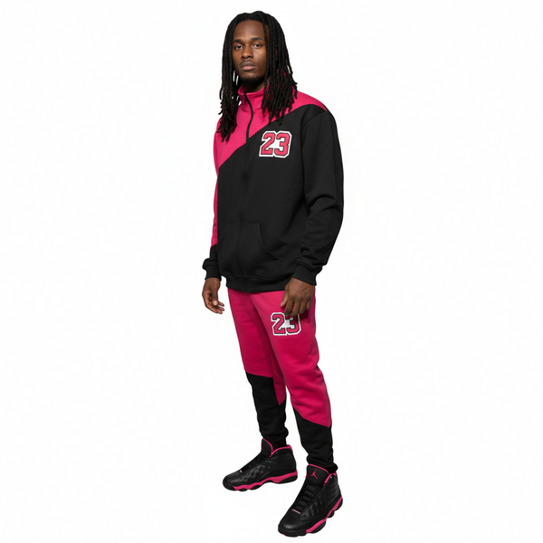 •23• (BLACK-HOT PINK) JOGGER TARCKSUITS (CUT & SEW) (UNISEX)