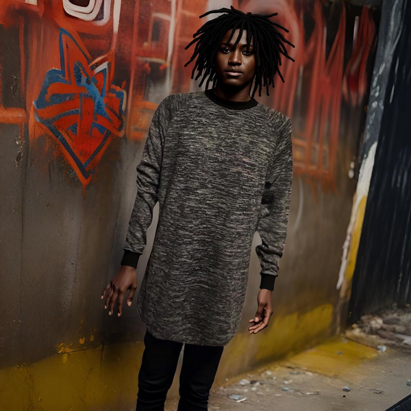^UCXX^ (GREY) KNITTED SWEATER (LONG SCOOP TAIL)