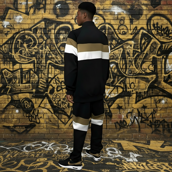 •HUSTLE GANG• (BLACK-MULTI) KNIT ZIP UP TRACKSUITS