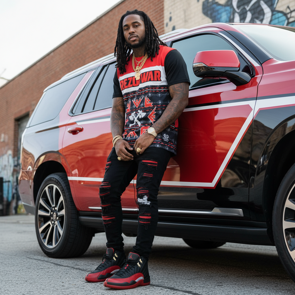 *REZOFWAR NATION* (RED-MULTI) ~FANCY~ •SHORT SLEEVE TEE• (CUT & SEW)