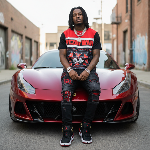 *REZOFWAR NATION* (RED-MULTI) ~FANCY~ •SHORT SLEEVE TEE• (CUT & SEW)