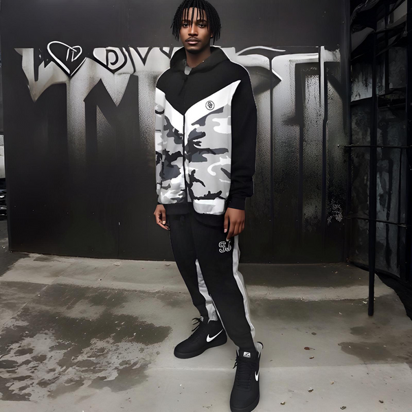 ^SEAN JOHN^ (CAMOUFLAGE) POLYESTER HOODED ZIP UP TRACKSUITS (XB SIZED)