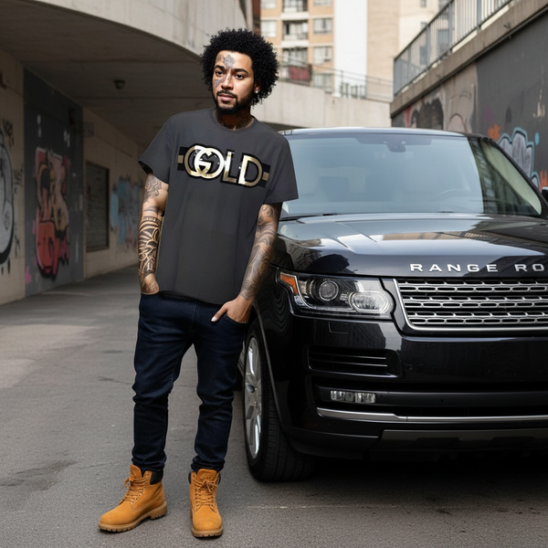 *AKADEMIKS* (DARK GREY) ~GOLD LOGO~ MEN'S TEE (MEDIUM)