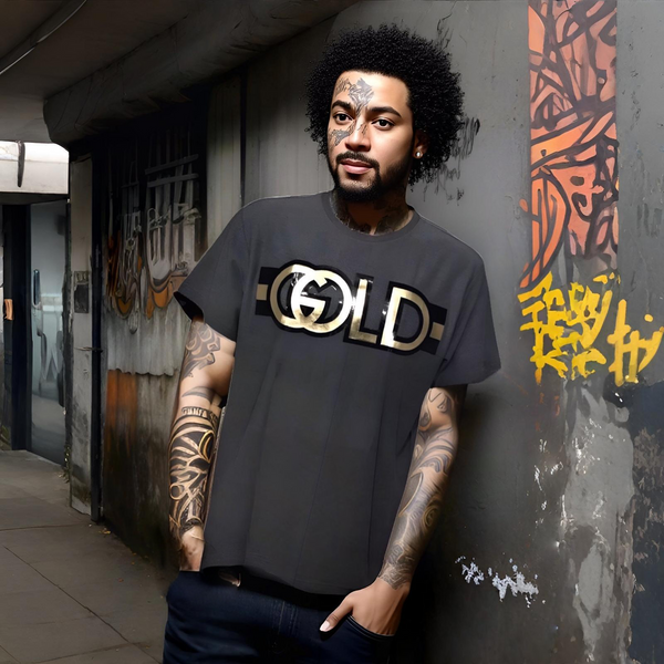 ^AKADEMIKS^ (DARK GREY) ~GOLD LOGO~ MEN'S TEE (MEDIUM)