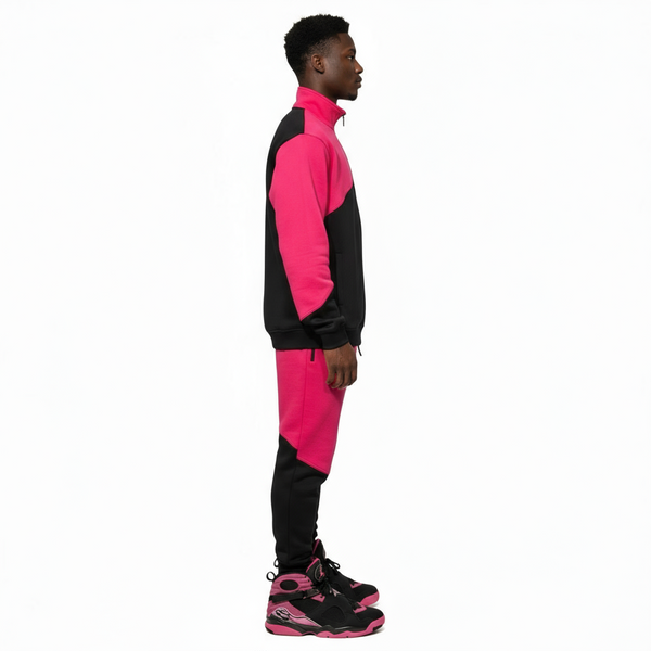 •23• (BLACK-HOT PINK) JOGGER TARCKSUITS (CUT & SEW) (UNISEX)