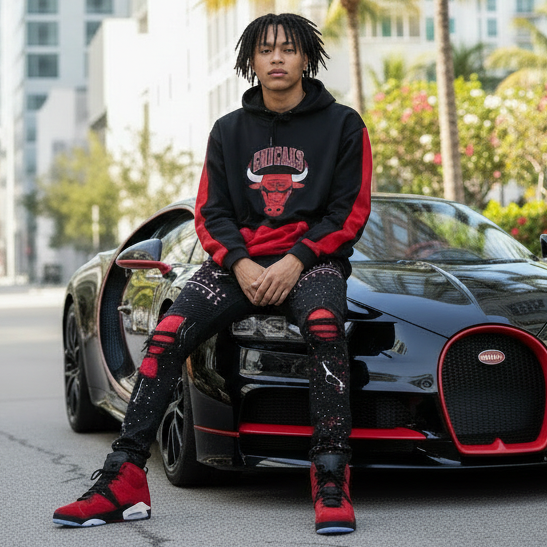*CHICAGO 23* (BLACK-RED) PULLOVER HOODIES (EMBROIDERED)