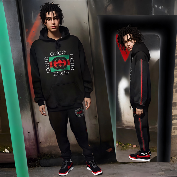 ^LUXURY^ (BLACK-MULTI) ITALIAN EMBROIDERED SWEATSUITS