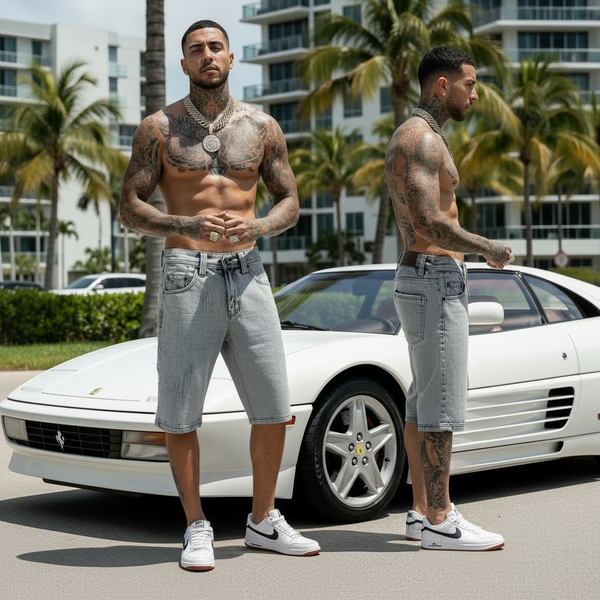 *SOUTHPOLE* (ACID BLUE) ~RIPPED~ •DENIM SHORTS• (WAIST 30”)