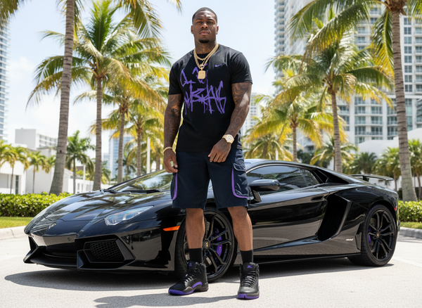 *Rich YungCotton Cargo Shorts* (42”) (36”) (Navy/Purple)