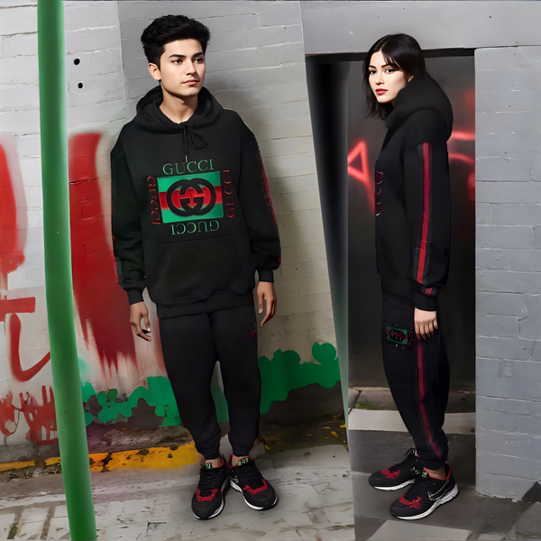 ^LUXURY^ (BLACK-MULTI) ITALIAN EMBROIDERED SWEATSUITS