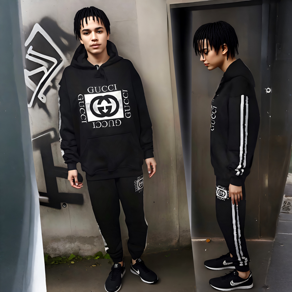 ^LUXURY^ (BLACK) ITALIAN LUXURY EMBROIDERED SWEATSUITS