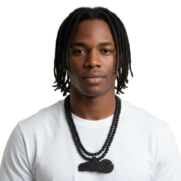 *<WOOD BEADED NECKLACE & PENDANT SET>* *SWAG* (BLACK)