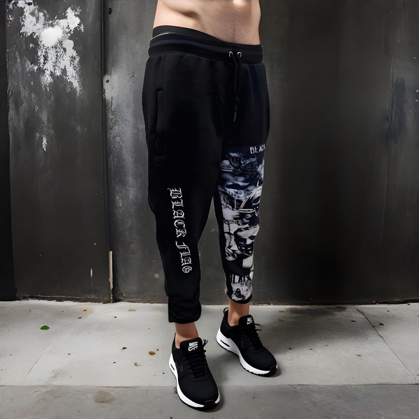 ^BLACK FLAG^ (BLACK) ~CREW POSSE~ EMBROIDERED JOGGER SWEATPANTS (CUT & SEW)