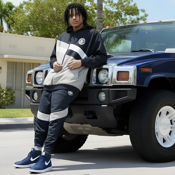 *SEAN JOHN* (NAVY-MULTI) POLYESTER HOODED ZIP UP TRACKSUITS (XB SIZED)