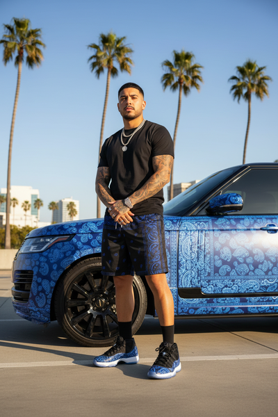 *BANDANA SHORTS* ~Lightweight Summer Activewear~ (Blue bandana on black)