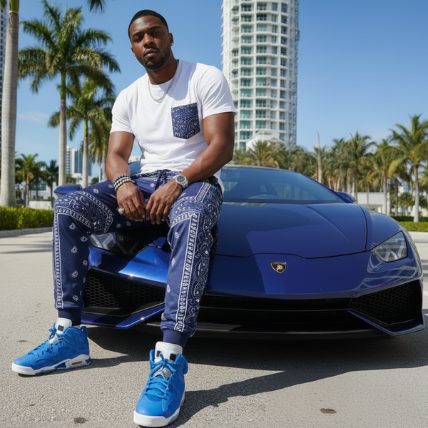 *NAVY BANDANA* ~JOGGER SWEATPANTS~ *BLUE PAISLEY* (FLEECY SOFT LINED)