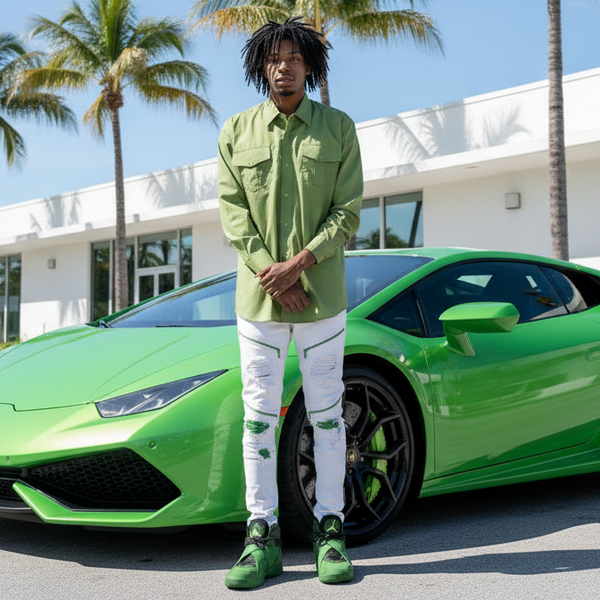 *ABLANCHE* ~APPLE GREEN~ BUTTON UP COLLARED DRESS SHIRT (2XL)