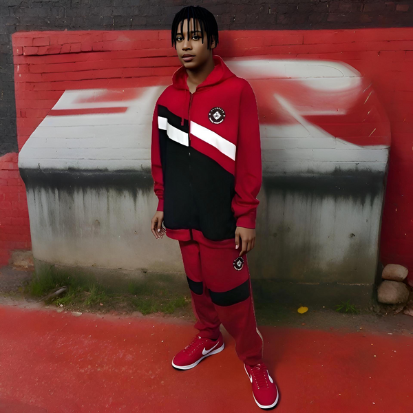 ^SEAN JOHN^ (RED-MULTI) POLYESTER HOODED ZIP UP TRACKSUITS (XB SIZED)