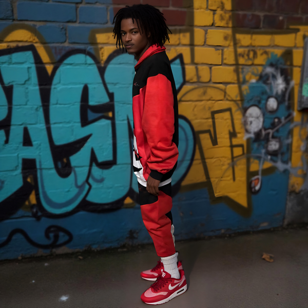 •CHAMPION CHIEF• (RED-MULTI) LUXURY ZIP UP TRACKSUITS (CUT & SEW) (EMBROIDERED LOGOS)
