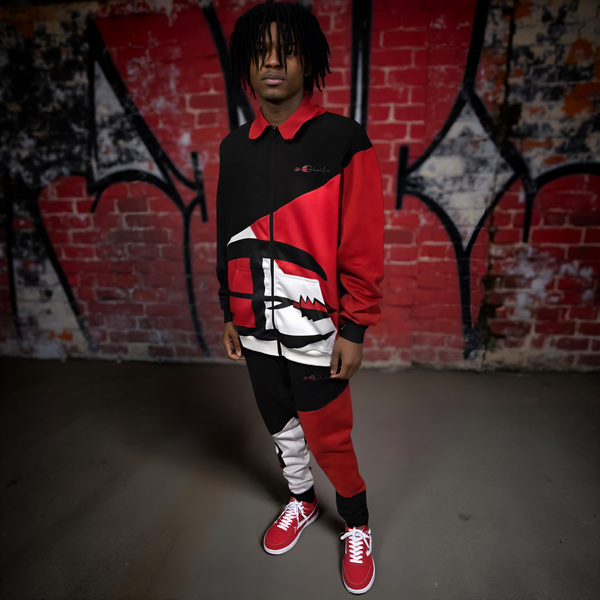 •CHAMPION CHIEF• (RED-MULTI) LUXURY ZIP UP TRACKSUITS (CUT & SEW) (EMBROIDERED LOGOS)