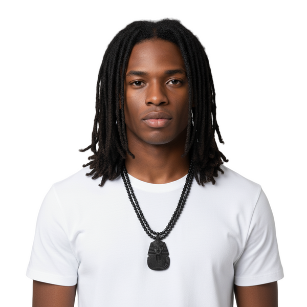 *WOOD BEADED NECKLACE & PENDANT SET* •KING TUT• (BLACK)