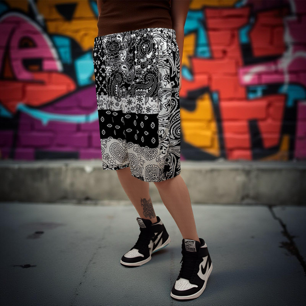 •PAISLEY SHORTS• ~Black & White~ *Light summer activewear*