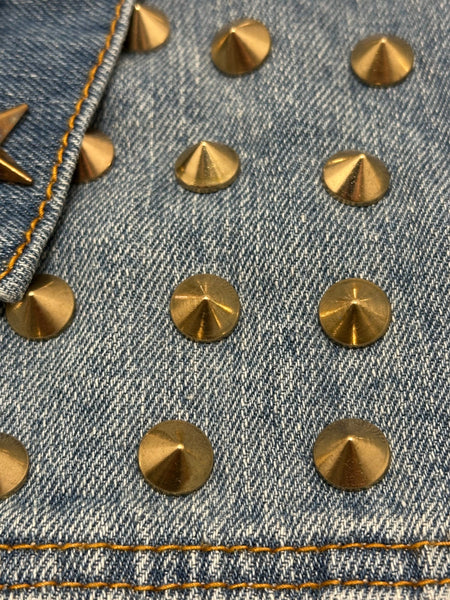 *DENIM VEST* ~Steam Punk Mad Max~ (Cheetah Print Pockets) (Metal Spikes)