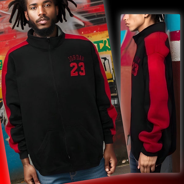 ^23^ (BLACK/RED) ZIP UP TRACK JACKETS (CUT & SEW) (EMBROIDERED LOGO)
