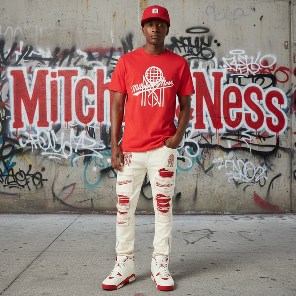 *Mitchell & Ness* leather strapback hat (Red)
