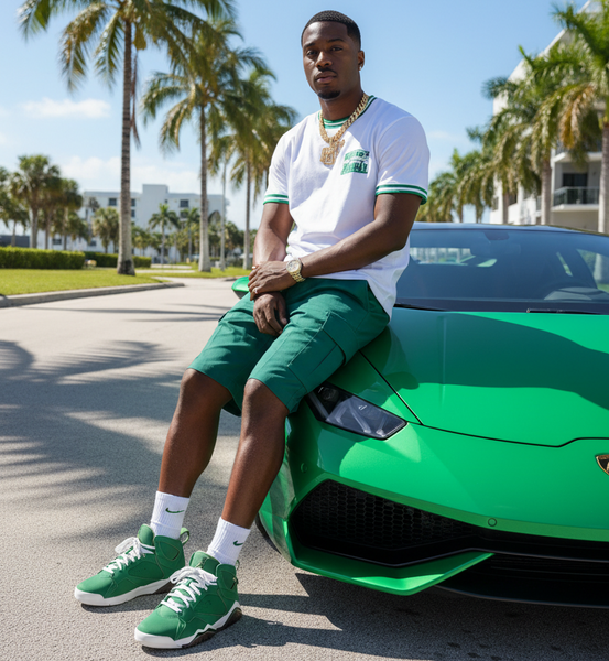 *BROOKLYN XPRESS* (GREEN) •BELTED CARGO SHORTS FOR MEN•