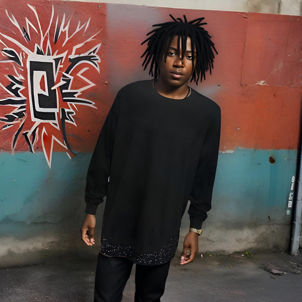 ^AKADEMIKS^ (BLACK) FANCY LONG SLEEVE TEE