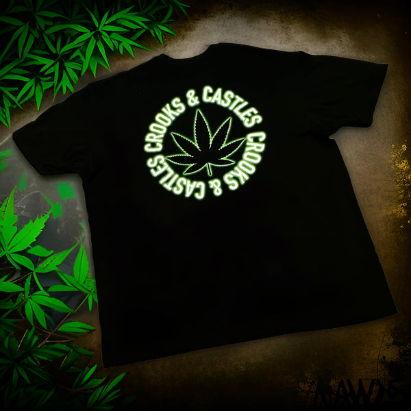 *CROOKS & CASTLES* (BLACK) ~GLOW CORE WEED LOGO~ TEES FOR MEN