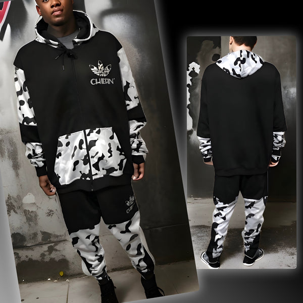 ^CHIEFIN’ ADI-FEATHER^ (WHITE CAMOUFLAGE) LUXURY HOODED ZIP UP TRACKSUITS (CUT & SEW)
