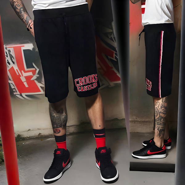 ^CROOKS & CASTLES^ (BLACK) COTTON SHORTS FOR MEN (EMBROIDERED LOGO)