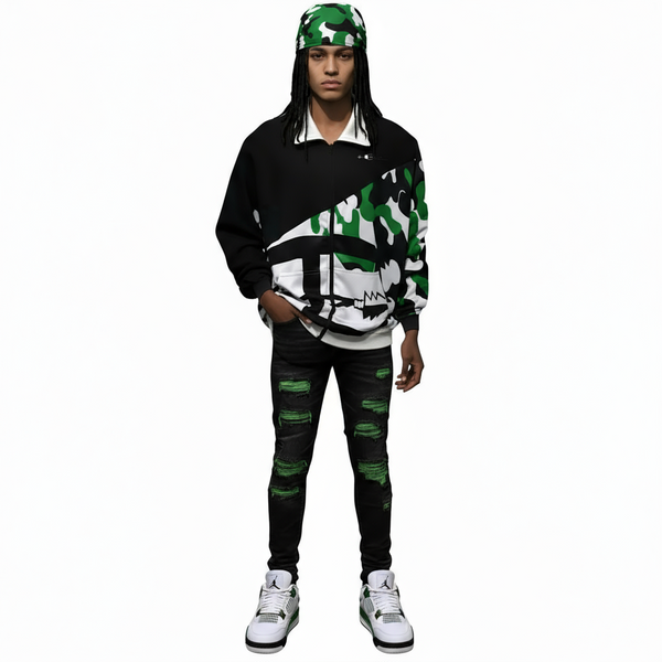 *CHAMPION CHIEF* LUXURY (GREEN CAMOUFLAGE) ZIP UP TRACK JACKETS (COLLARED)