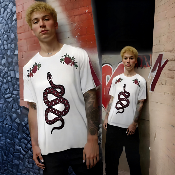 ^IMPERIOUS^ ~SNAKE & ROSES~ (WHITE) PATCH & PRINT T-SHIRTS