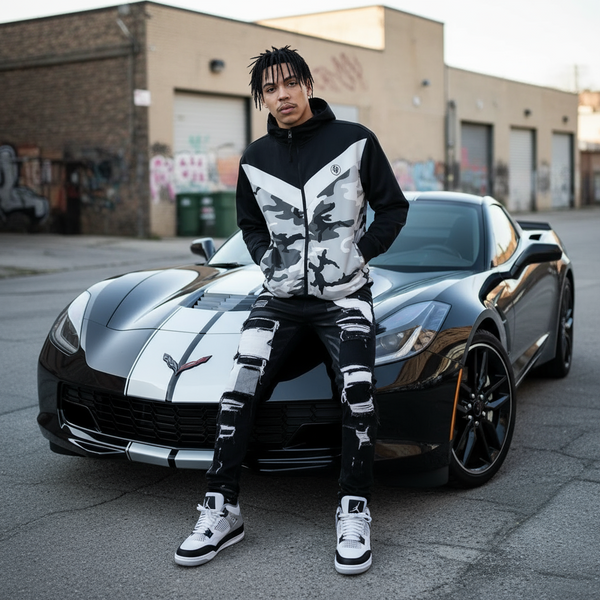 ^SEAN JOHN^ (CAMOUFLAGE) POLYESTER HOODED ZIP UP TRACK JACKETS (XB SIZED)