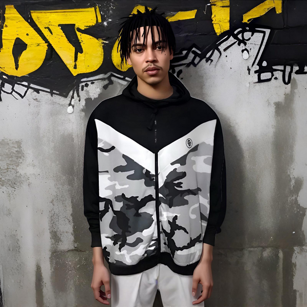 ^SEAN JOHN^ (CAMOUFLAGE) POLYESTER HOODED ZIP UP TRACK JACKETS (XB SIZED)