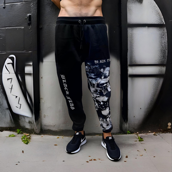 ^BLACK FLAG^ (BLACK) ~CREW POSSE~ EMBROIDERED JOGGER SWEATPANTS (CUT & SEW)