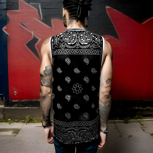 ^BLACK BANDANA^ (BLACK PAISLEY) MESH BASKETBALL JERSEYS (TALL BODY)