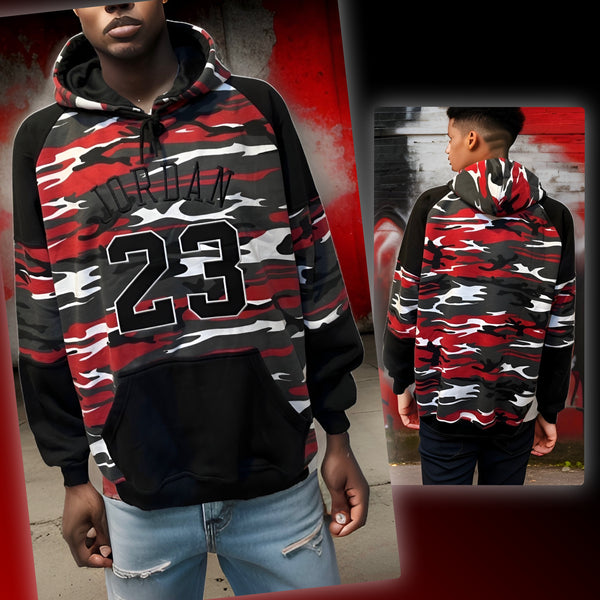^23 JORDAN^ (RED-CAMO) LUXURY PULLOVER HOODIES (EMBROIDERED)