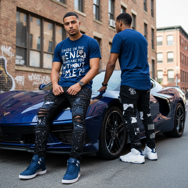 *UCXX* (BLUE) FANCY SCALLOP TEES FOR MEN