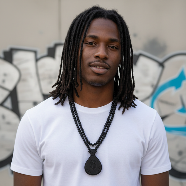 *WOOD BEADED PENDANT & NECKLACE SETS* •MONEY BAG• (BLACK)