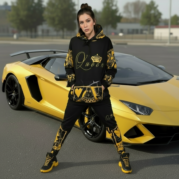 •QUEEN OF HEARTS• LUXURY *GOLD* CUT & SEW SWEATSUITS (EMBROIDERED LOGOS)