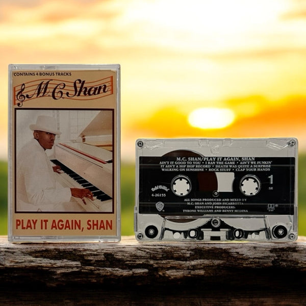 •M.C. SHAN - PLAY IT AGAIN, SHAN• ~1990 OG PRESSING~ (CASSETTE TAPE) (SPINE CUT PROMO)