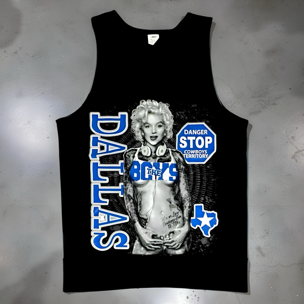 *SC* (BLACK) ~DALLAS COWBOYS~ HEAVY COTTON JUMBO PRINT TANK TOPS