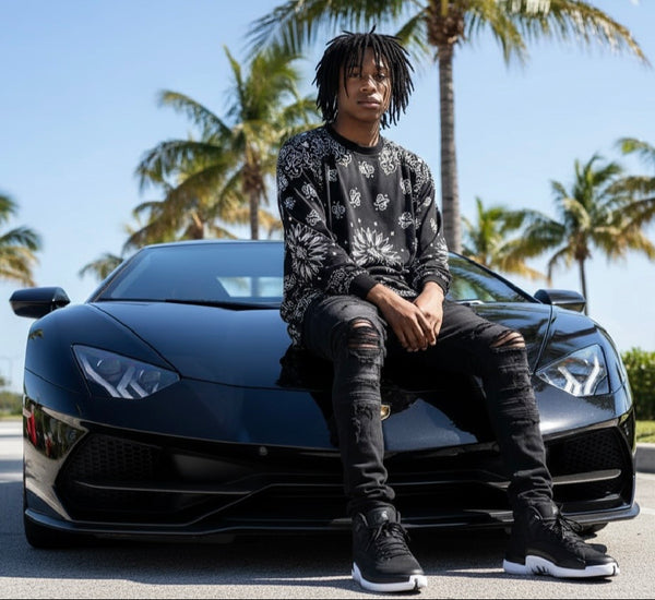 *BLACK BANDANA* (BLACK-PAISLEY) LONG SLEEVE TEES (LONG BODY)