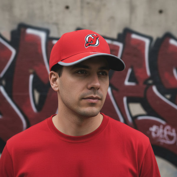 *New Jersey Devils* soft shell curved beak hats by Mitchell & Ness