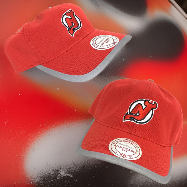 *New Jersey Devils* soft shell curved beak hats by Mitchell & Ness